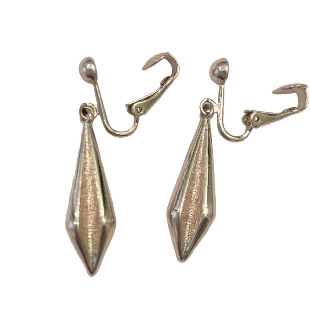 Vintage Silver Tone Triangular Shape Textured 1 I… - image 4